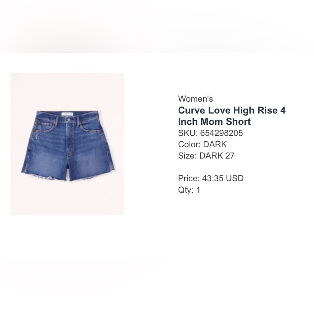 Abercrombie Curve Love High Rise 4 Inch Mom Short, Dark Wash, Size 27